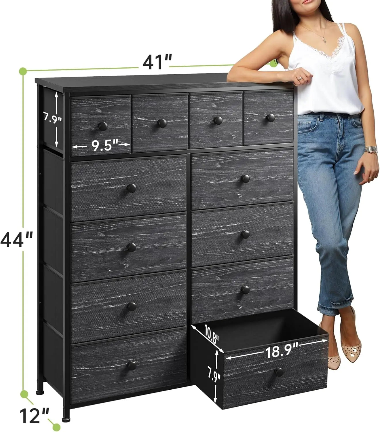 Dresser,Black Dresser for Bedroom with 12 Drawers Dressers & Chests of Drawers for Bedroom, Fabric Storage Dresser