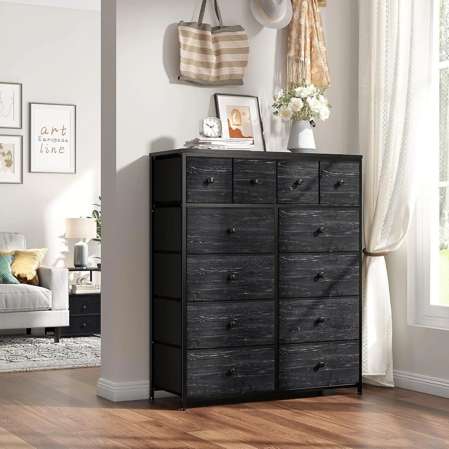 Dresser,Black Dresser for Bedroom with 12 Drawers Dressers & Chests of Drawers for Bedroom, Fabric Storage Dresser